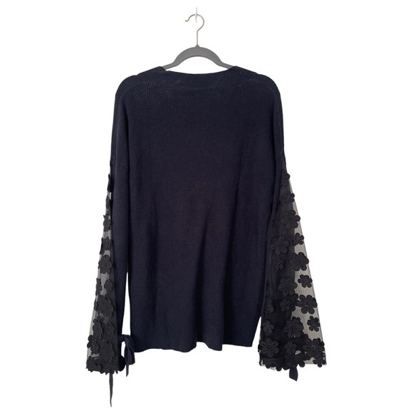 French Connection Caballo Lace Sweater NWT Blue-Black Size M V-Neck Long Sleeve - Picture 4 of 12
